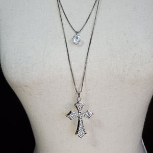 Silver plated layered cross necklace Valentines Day